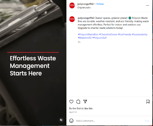 Instagram page shot, red line, brand icons and captions on the right, icons on Instagram